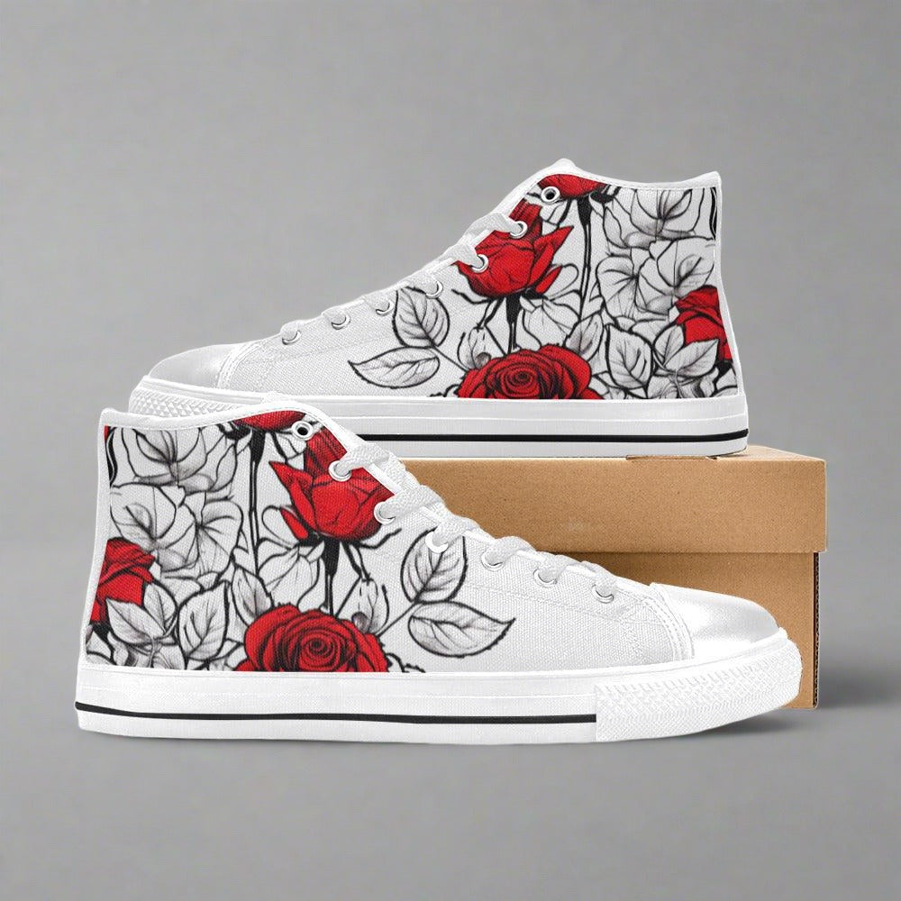 Red Roses Pen & Ink Style Women - Freaky Shoes®