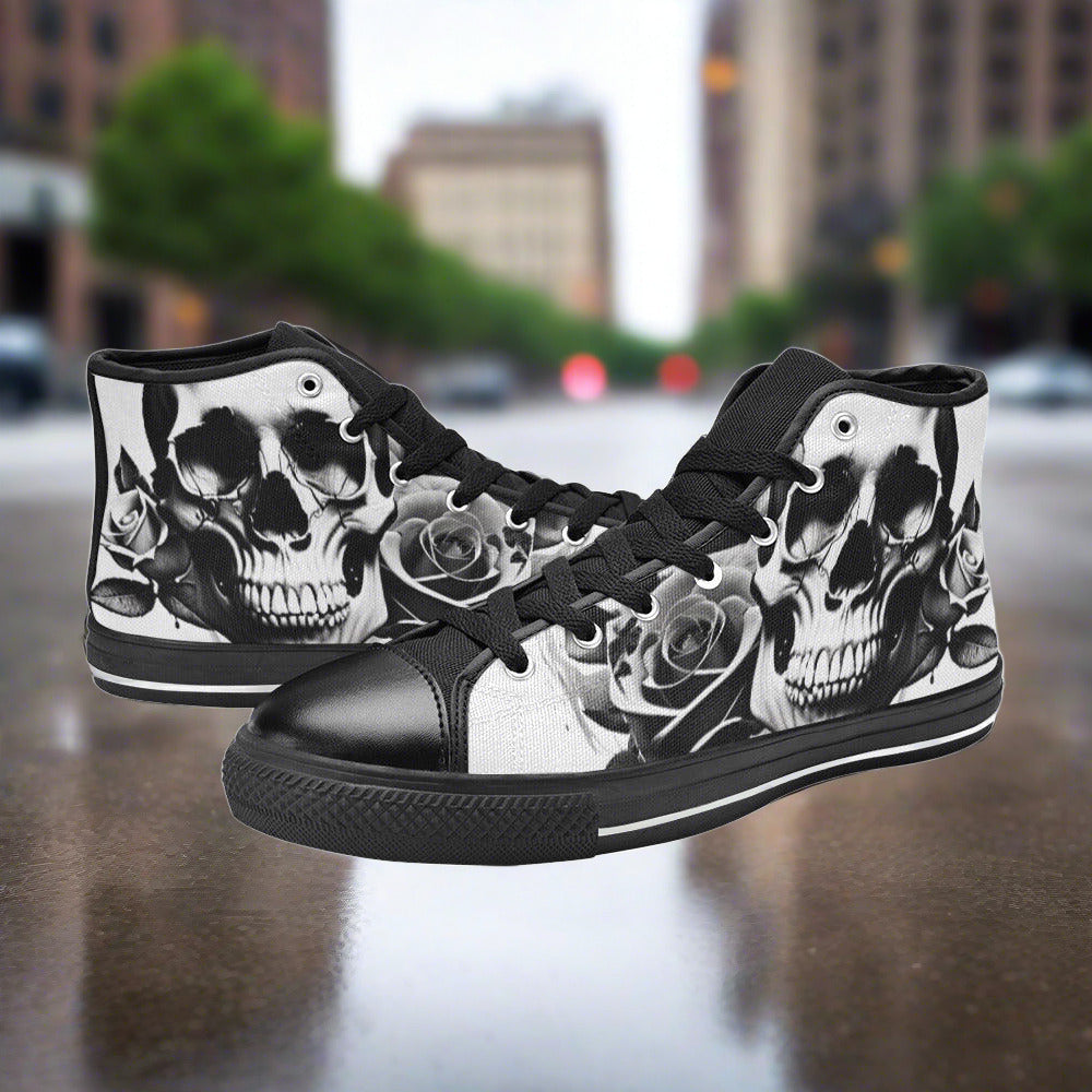 Grey Skull & Roses Women - Freaky Shoes®