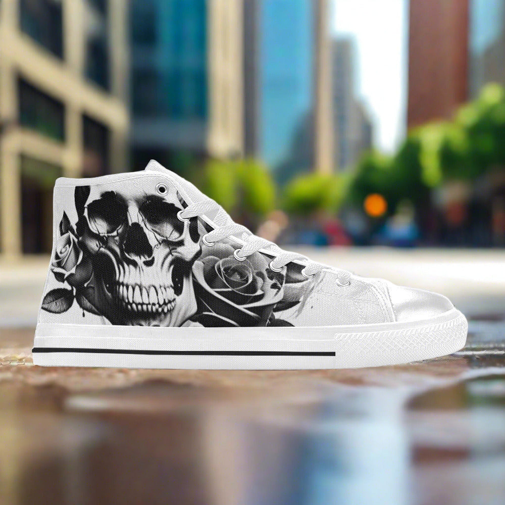 Grey Skull & Roses Women - Freaky Shoes®