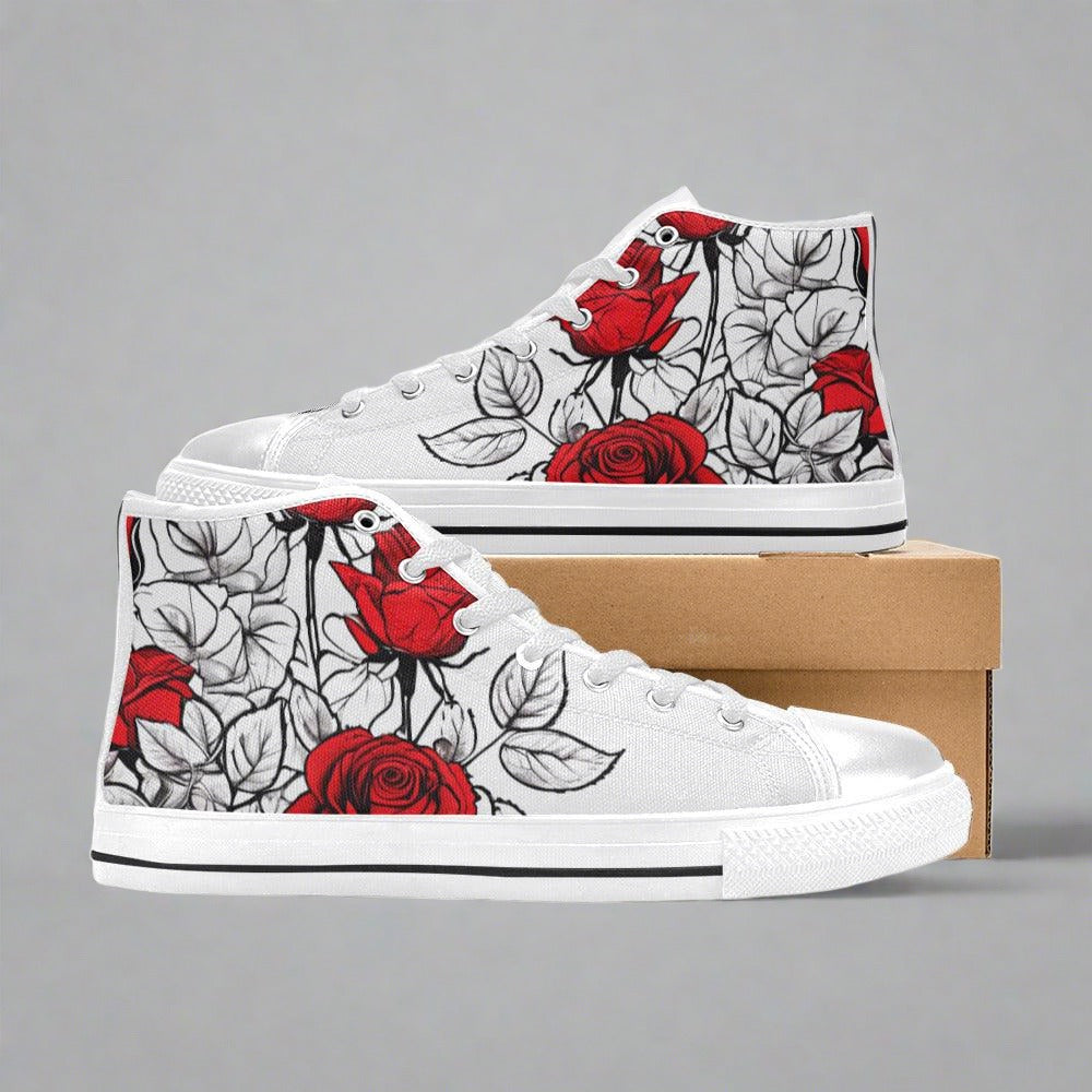 Red Roses Pen & Ink Style Men - Freaky Shoes®