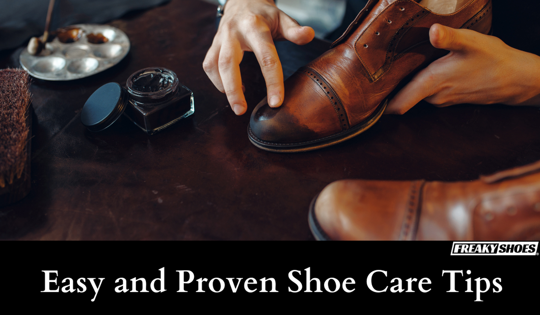 Freaky Shoes custom art sneakers care tips with polish and brush