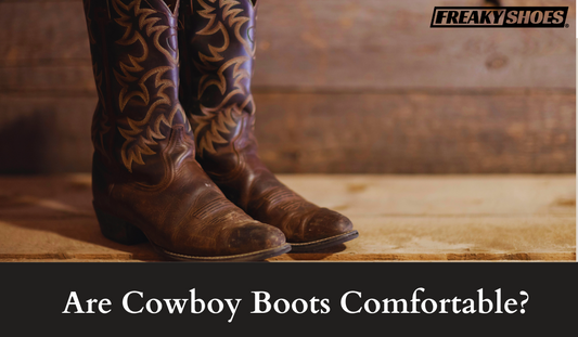 Freaky Shoes custom art sneakers featuring cowboy boot design with brown leather and gold embroidery, made to order