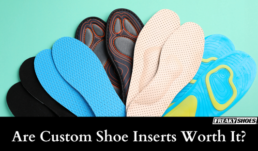 Freaky Shoes custom art sneakers with premium insoles in blue, black, and beige styles