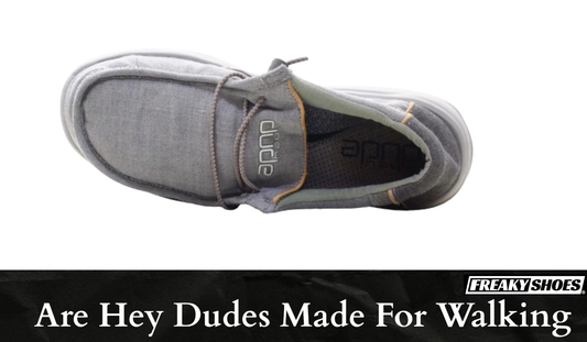 Freaky Shoes custom art sneakers: gray Hey Dude slip-on, made to order wearable art for walking comfort.