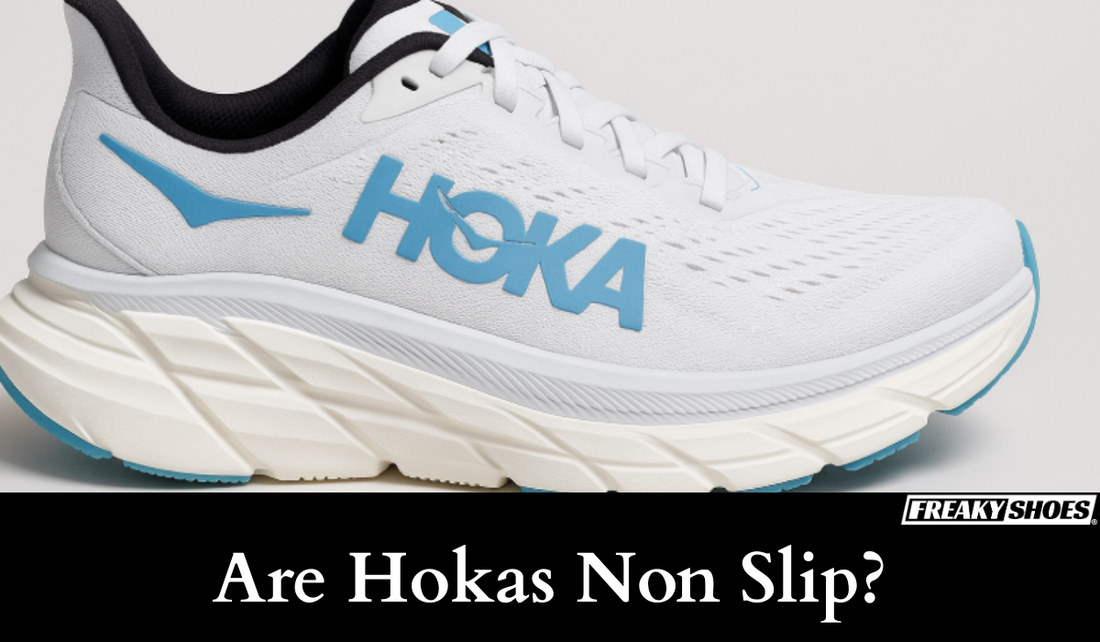 Freaky Shoes custom art sneakers featuring Hoka branding, white mesh with blue accents, made to order