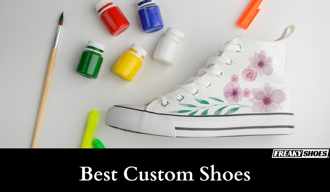 Freaky Shoes® custom art sneakers with hand-painted pink floral design, made to order wearable art