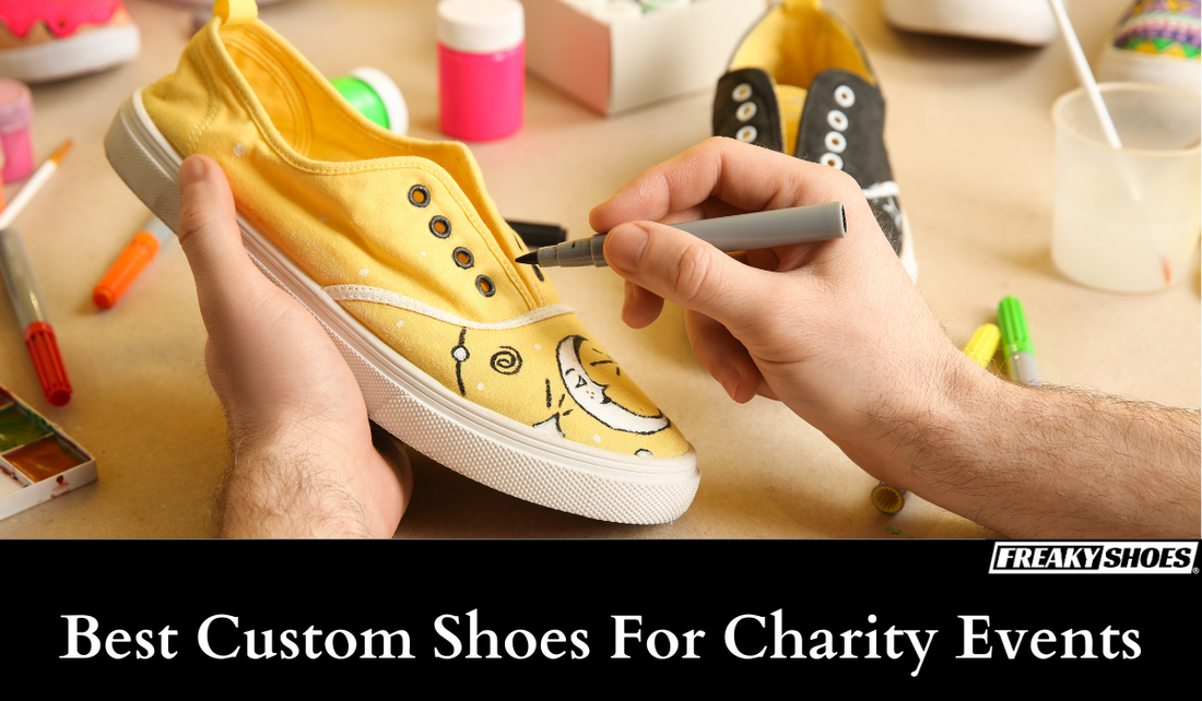 Freaky Shoes custom art sneakers with hand-painted moon and star design, made to order wearable art