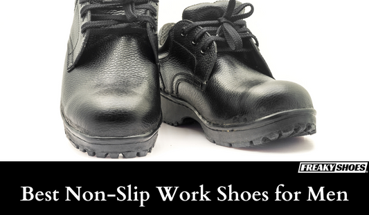 Freaky Shoes custom art sneakers: black leather work boots with non-slip soles, made to order