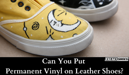 Freaky Shoes custom art sneakers with yellow canvas, white crescent moon, and star details — made to order wearable art.