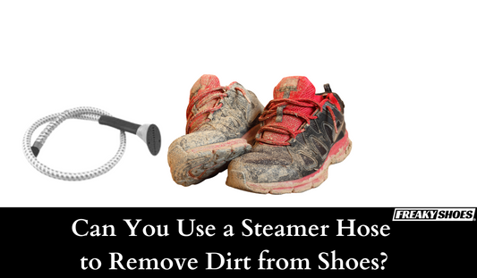 Freaky Shoes custom art sneakers with skull art design, made to order, shown with steamer hose for cleaning.