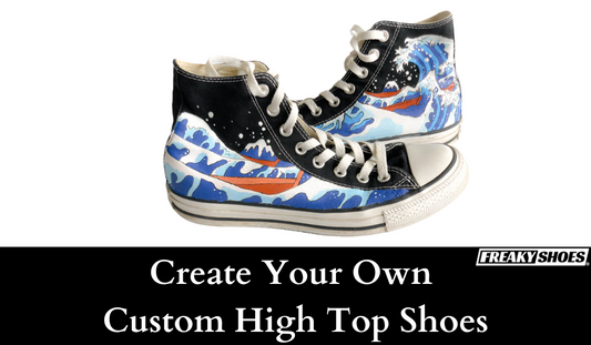 Freaky Shoes® custom art sneakers featuring Van Gogh-style wave art, made to order wearable art