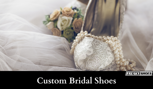 Freaky Shoes custom art sneakers with pearl embellishments and lace, made to order for bridal wear