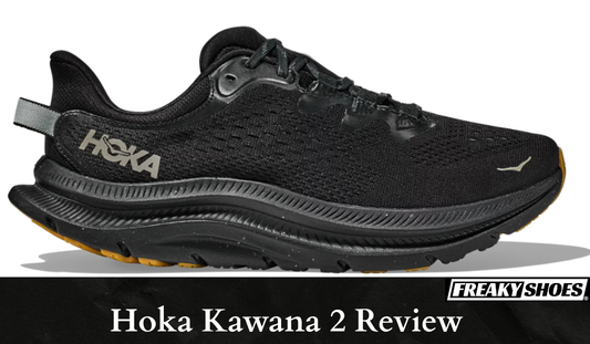 Freaky Shoes® custom art sneakers: Hoka Kawana 2 review, black mesh with gold accents, made to order wearable art
