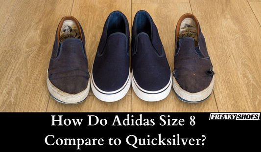 Freaky Shoes custom art sneakers: navy slip-ons with white soles, shown new vs worn on wood floor