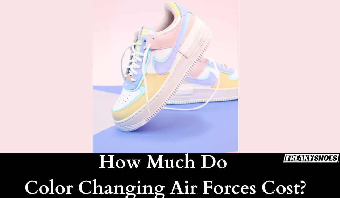 Freaky Shoes custom art sneakers with pastel rainbow color-changing Air Force design, made to order.