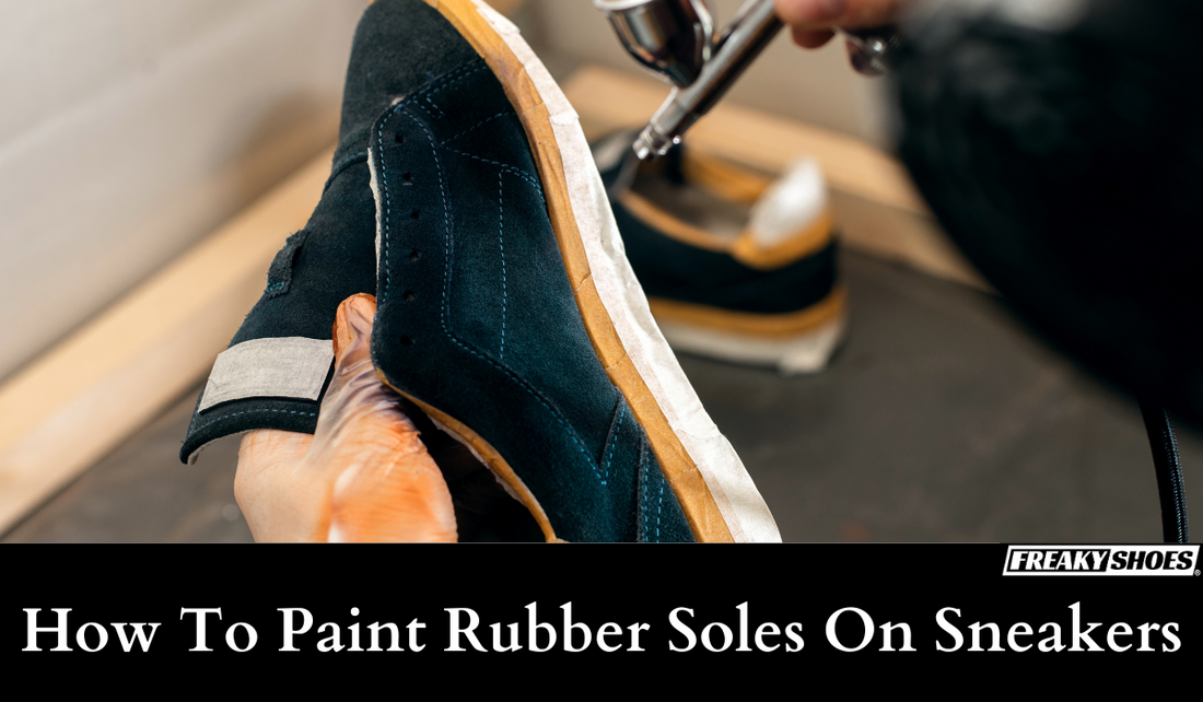 Freaky Shoes custom art sneakers being hand-painted with airbrush, showcasing made-to-order wearable art craftsmanship
