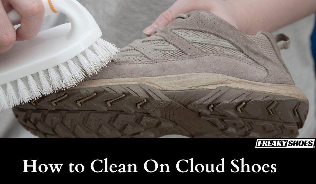 Freaky Shoes custom art sneakers being cleaned with a brush, showcasing durable sole design
