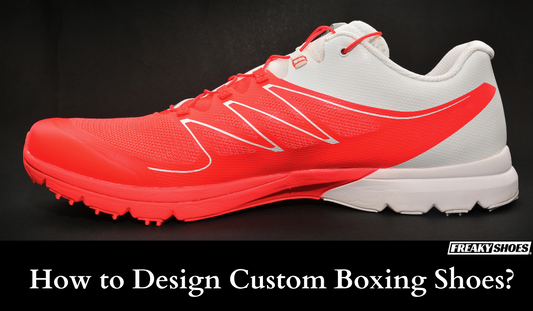 Freaky Shoes custom art sneakers: vibrant red and white running shoe with bold swoosh, made to order