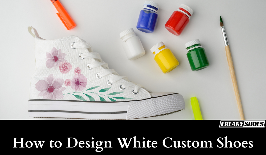 Freaky Shoes custom art sneakers with pink floral watercolor design, made to order wearable art
