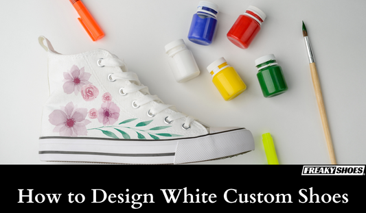 Freaky Shoes custom art sneakers with pink floral watercolor design, made to order wearable art