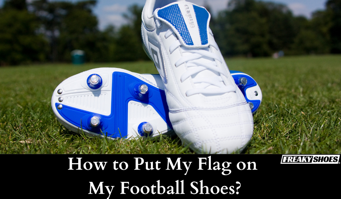 Freaky Shoes custom art sneakers with blue and white soccer cleats on grass, made to order wearable art