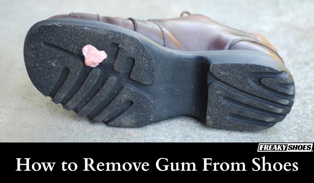 Freaky Shoes® custom art sneaker with gum stuck on sole, showing removal guide