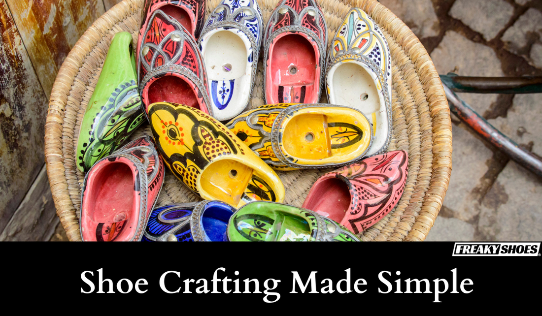 Freaky Shoes custom art sneakers with vibrant skull art, made to order, displayed in woven basket