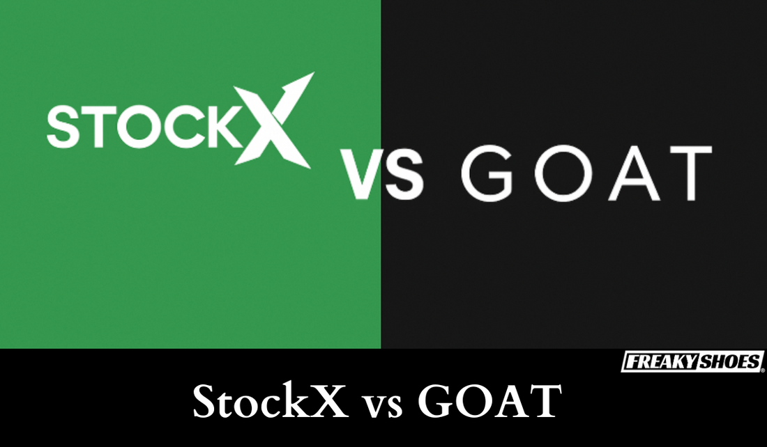 StockX vs GOAT comparison graphic with Freaky Shoes brand logo