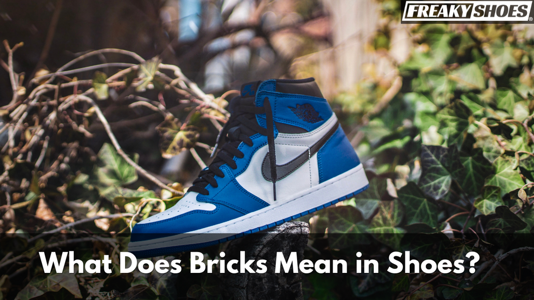 Freaky Shoes custom art sneakers with blue, white, and black skull art design, made to order, displayed on tree stump amid ivy