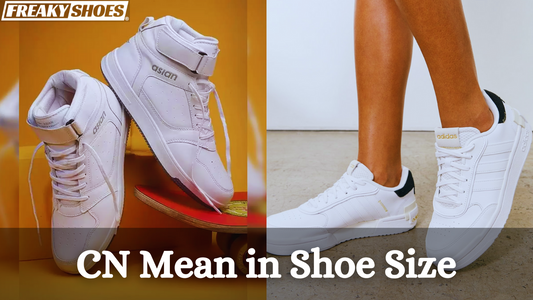 Freaky Shoes® custom art sneakers: white high-top with 'asian' text and white low-top with gold accents, made to order.