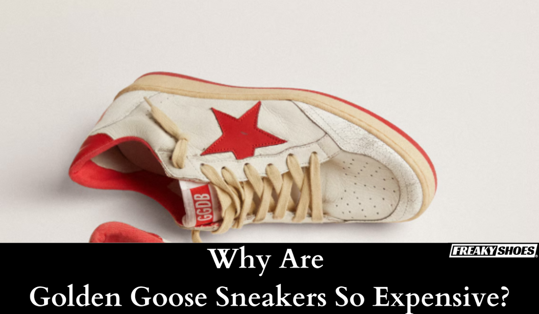 Freaky Shoes custom art sneakers with red star design, made to order wearable art