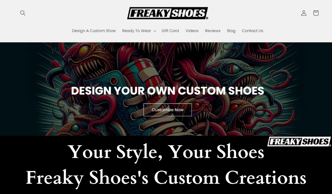 Freaky Shoes custom art sneakers with vivid monster and skull art, made to order wearable art
