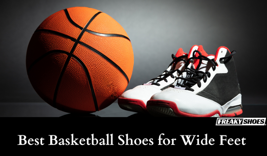 Freaky Shoes custom art sneakers with skull design, made to order, paired with basketball for wide feet