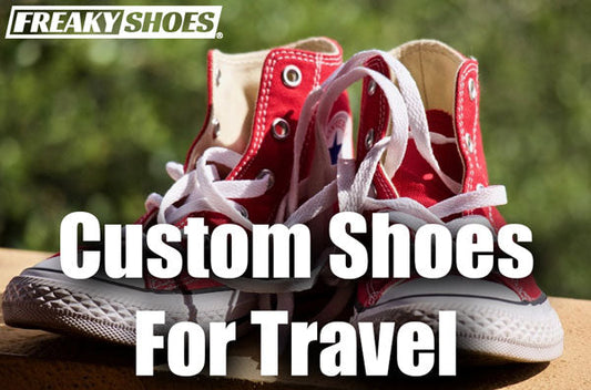 Freaky Shoes custom art sneakers with skull design, made to order for travel