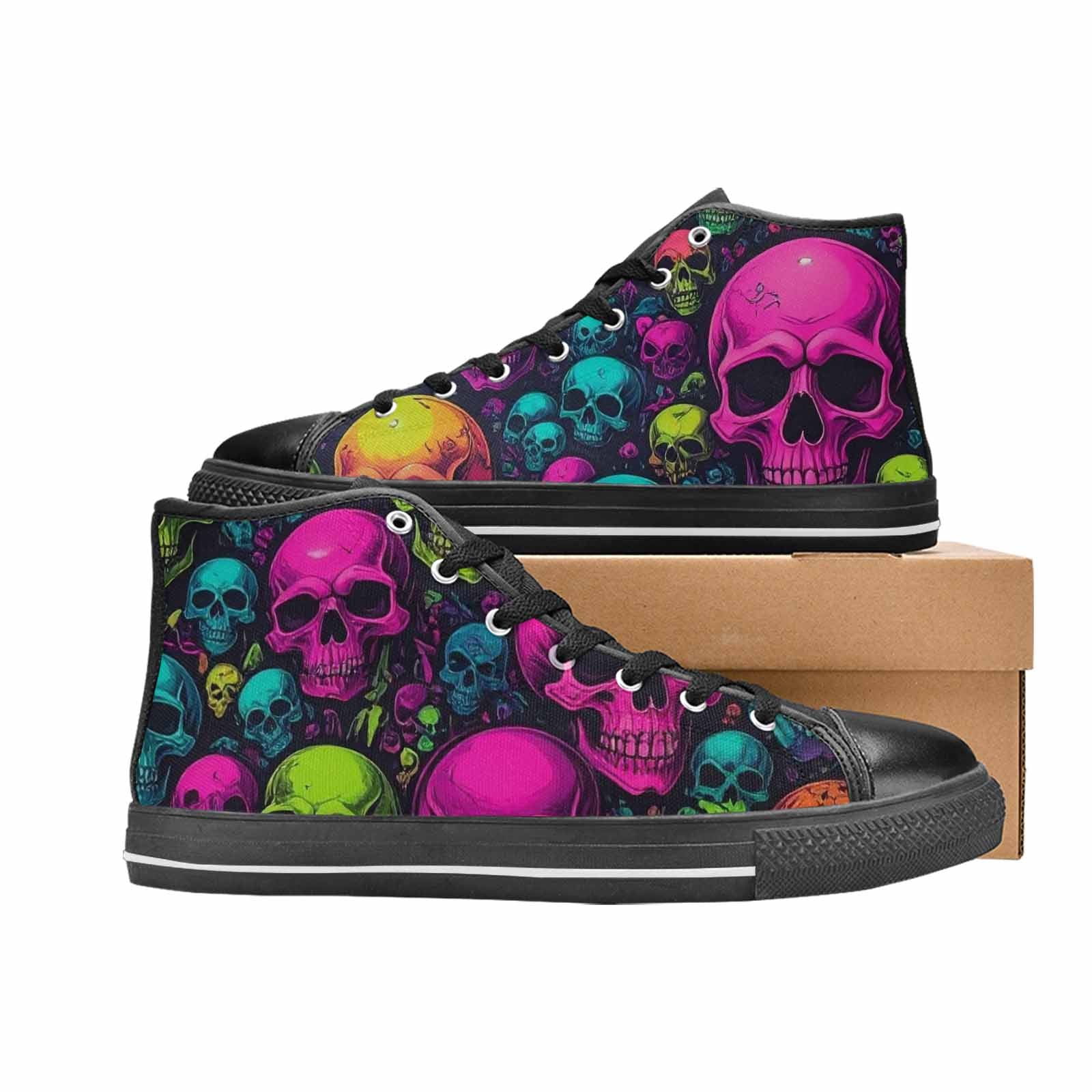 MEN'S Skulls - Neon High Top Canvas Vivid Custom Sneakers