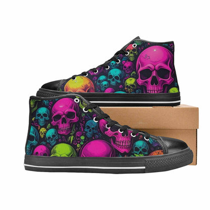 MEN'S Skulls - Neon High Top Canvas Vivid Custom Sneakers