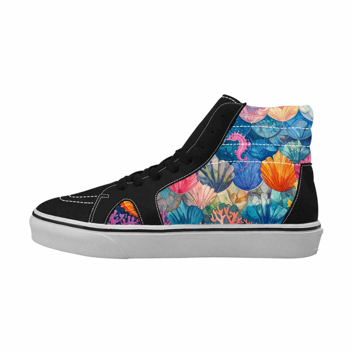 WOMEN'S Fish Scale Coral High Top Canvas Vibrant Chaos Custom Shoes