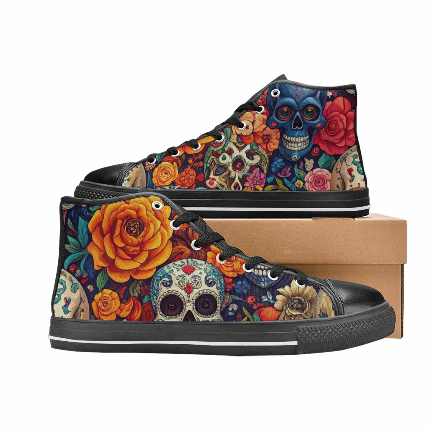 MEN'S Skull High Top Canvas Cottagecore Custom Sneakers