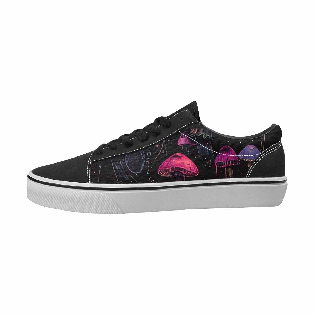 WOMEN'S Mushrooms Black & Pink Ink Canvas Artist-designed Cottagecore All Over Print Shoes