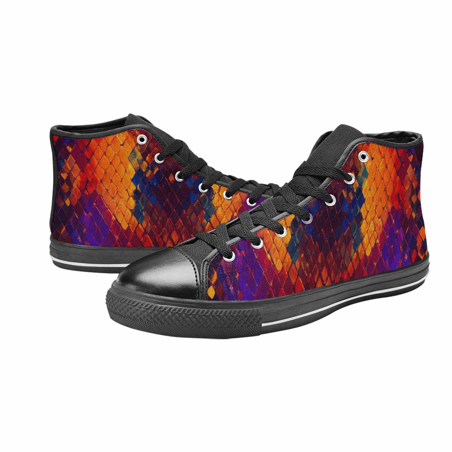 WOMEN'S Dark Snake Print High Top Canvas Neon Fantasy Shoes