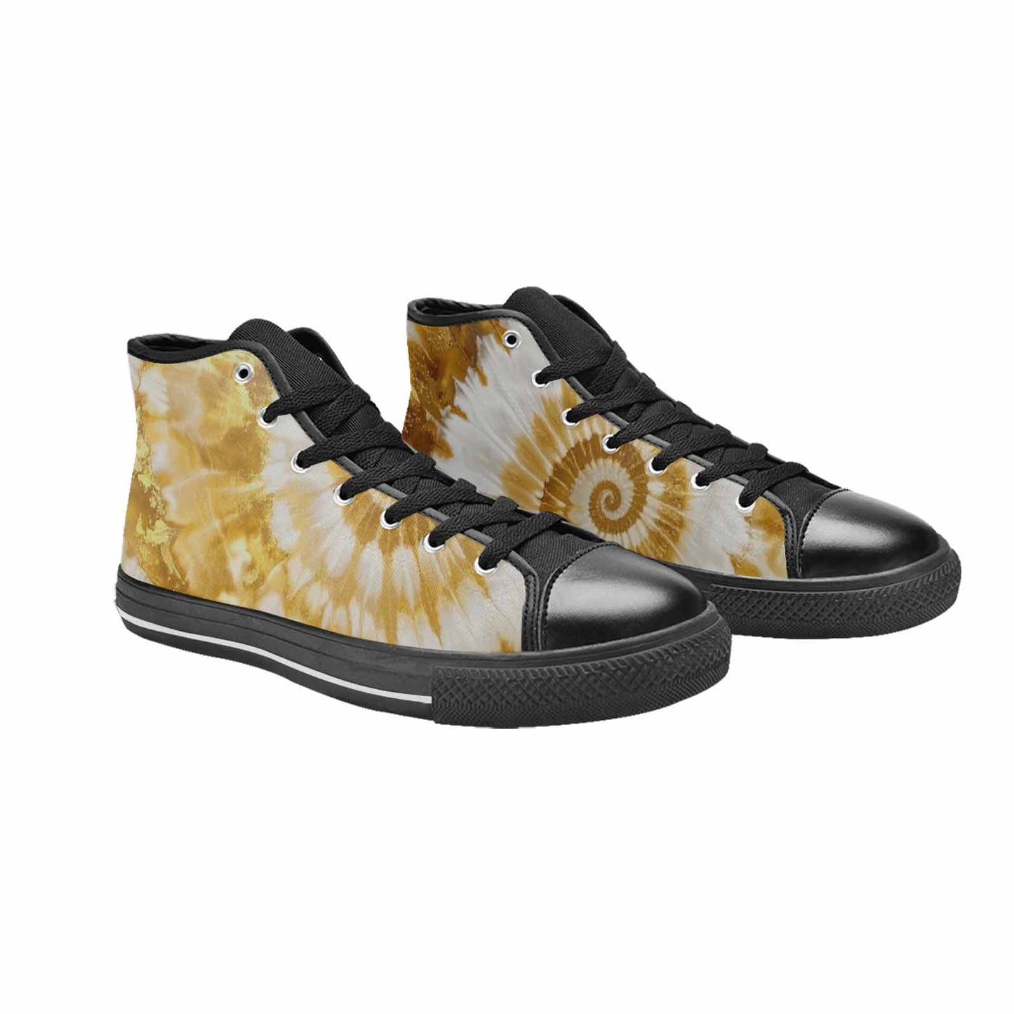 WOMEN'S Tie Dye Metallic Gold White High Top Canvas Dark Academia Custom Shoes