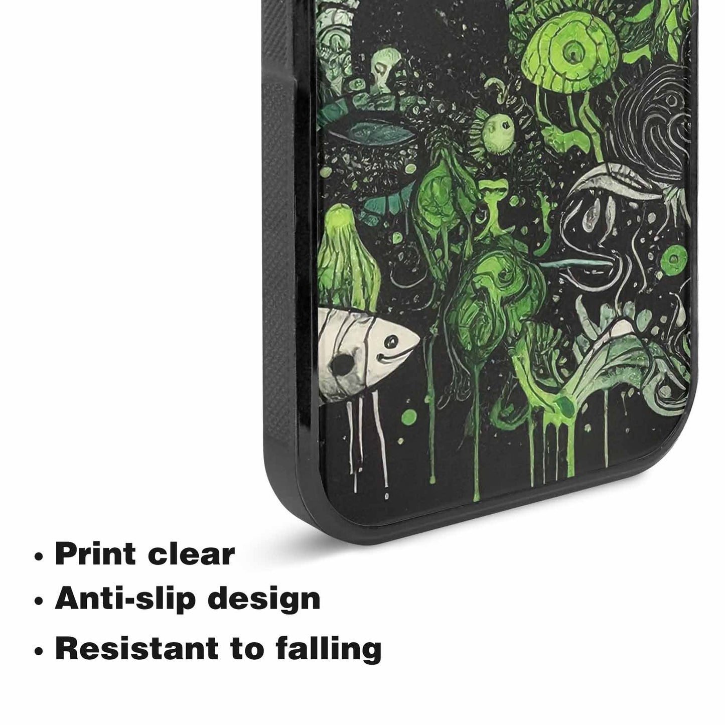 iPhone 15 Plus Case — Sea Creature Burst Black Green Ink, Custom Made Phone Cover