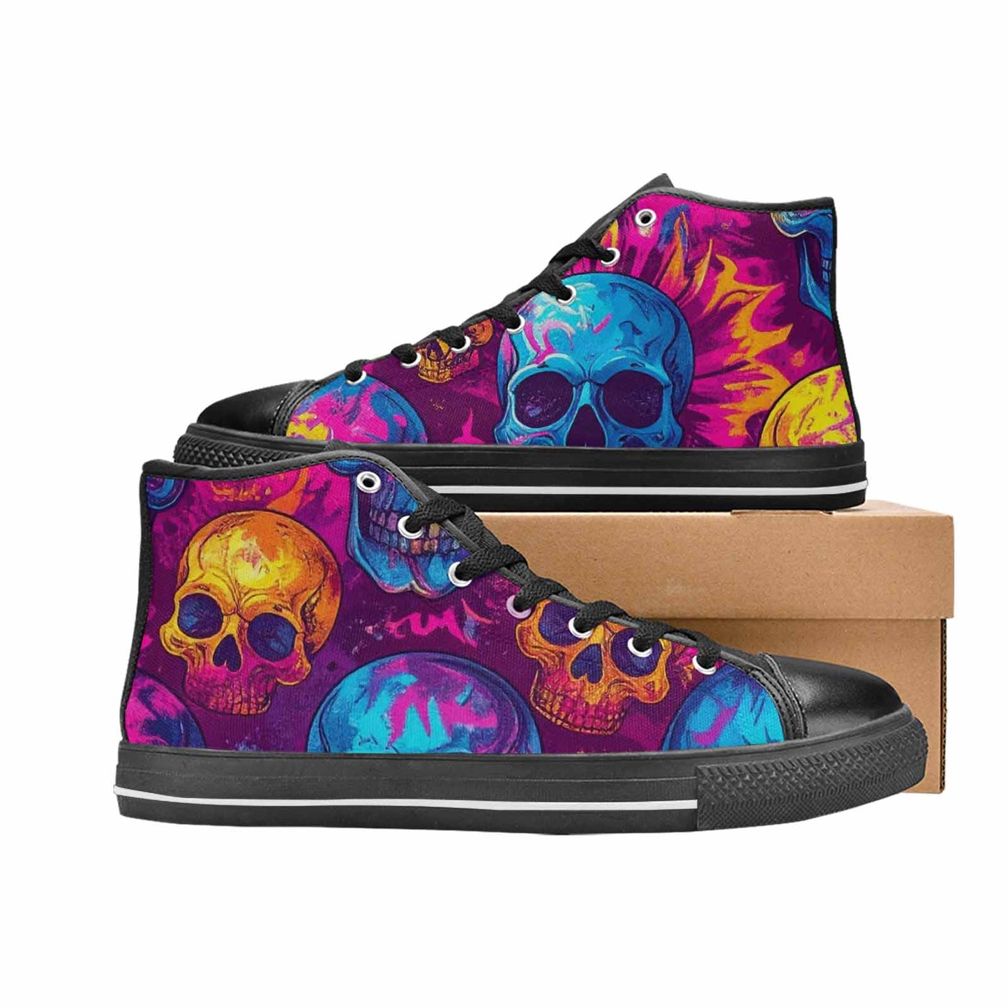 MEN'S Tie Dye Skulls Print High Top Canvas Surreal Custom Sneakers