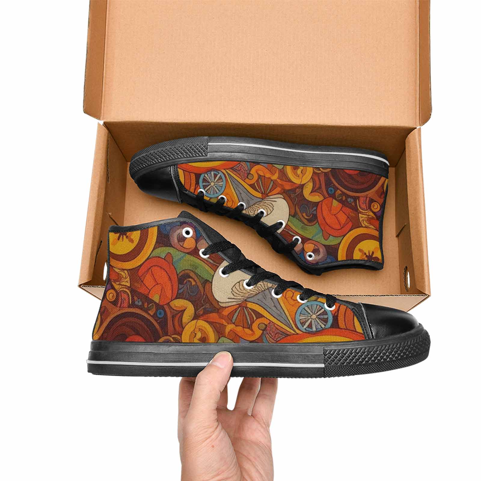 MEN'S Groovy 70S Peace High Top Canvas Vibrant Chaos Shoes