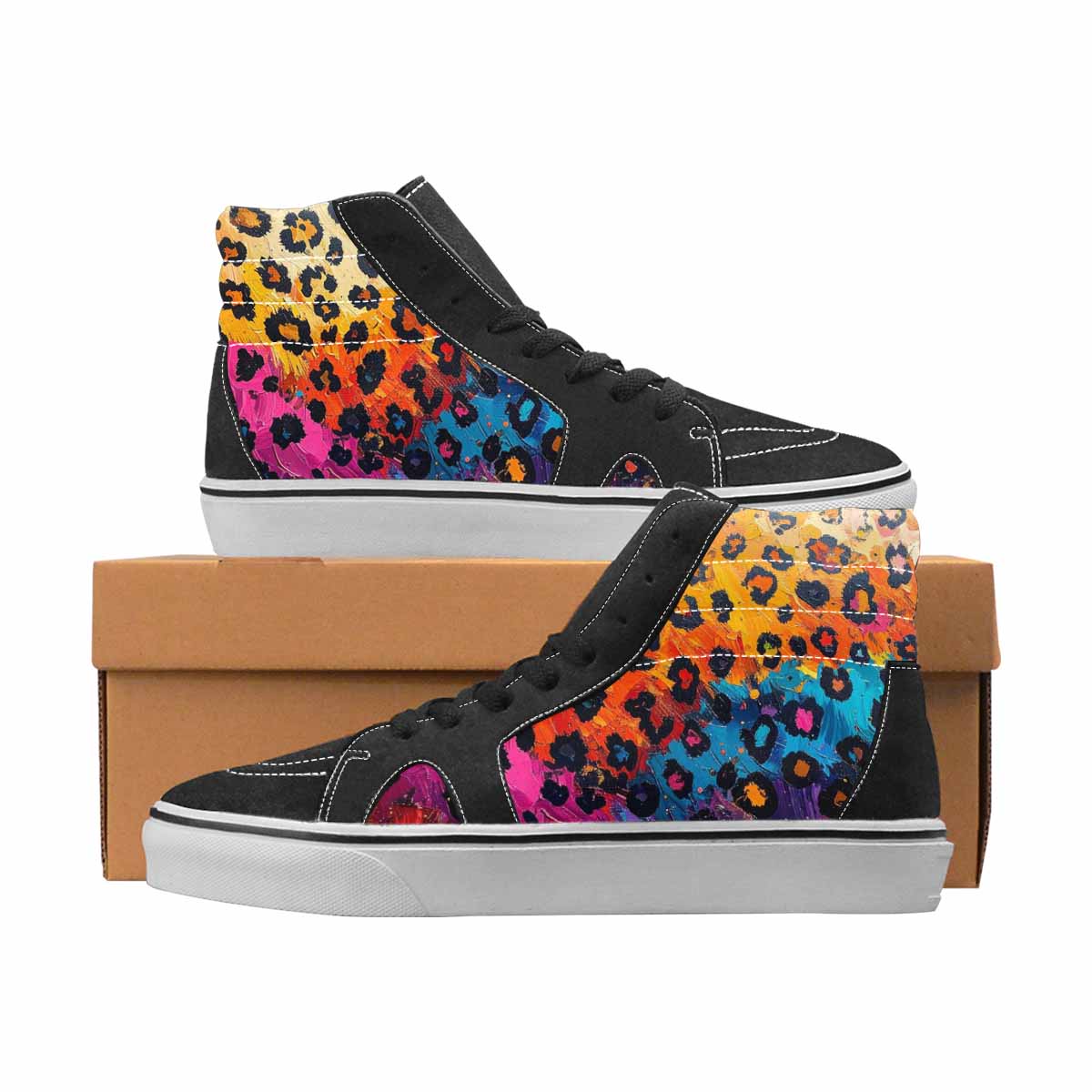 WOMEN'S Leopard Full Color High Top Canvas Artist-designed Grunge Customized Sneakers