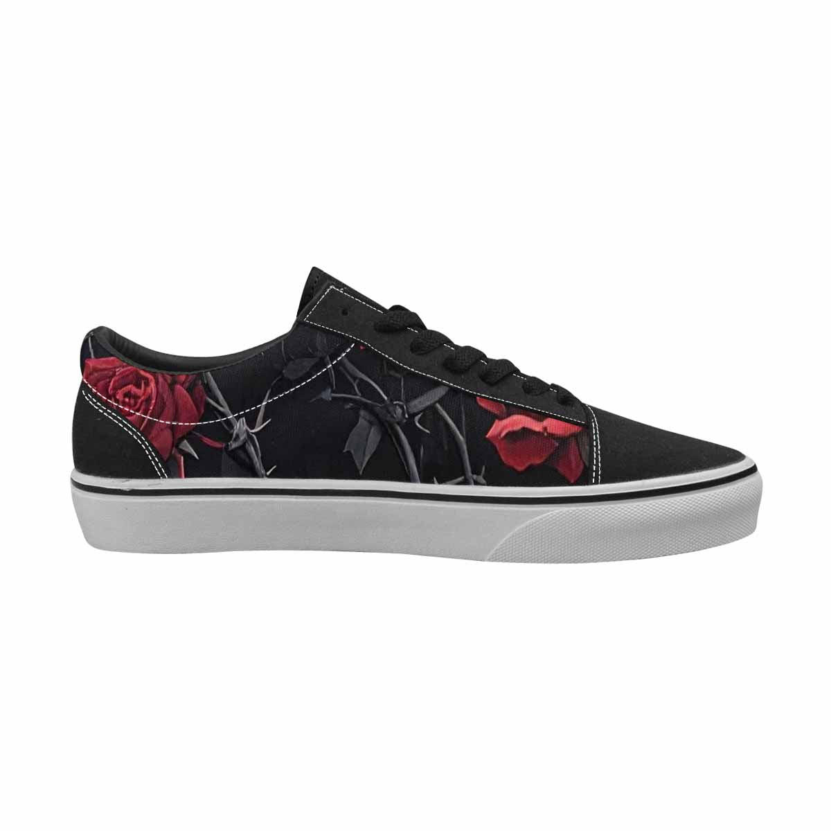 WOMEN'S Black Gothic Rose Canvas Lace-Up Grunge Custom Sneakers