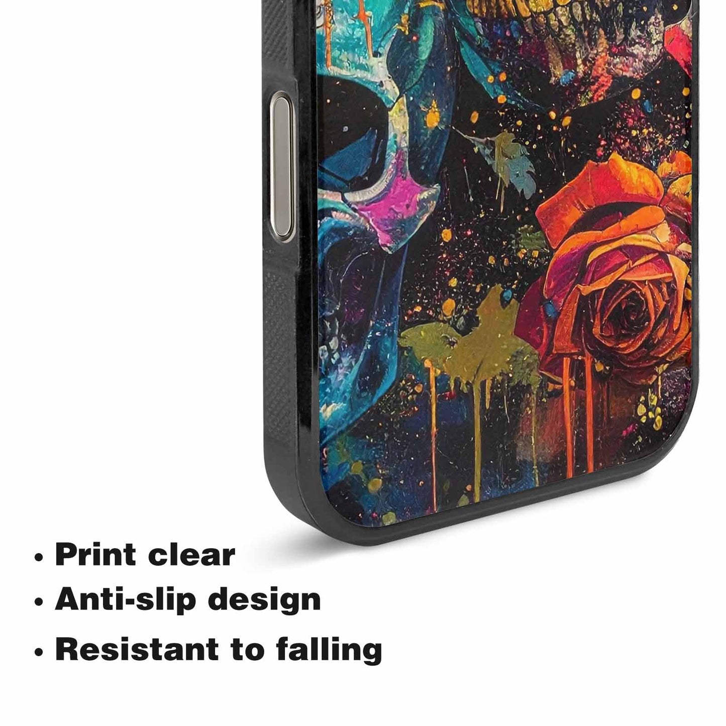 iPhone 16 Pro Max Case — Skulls Roses Acid Wash Custom, Custom Phone Case