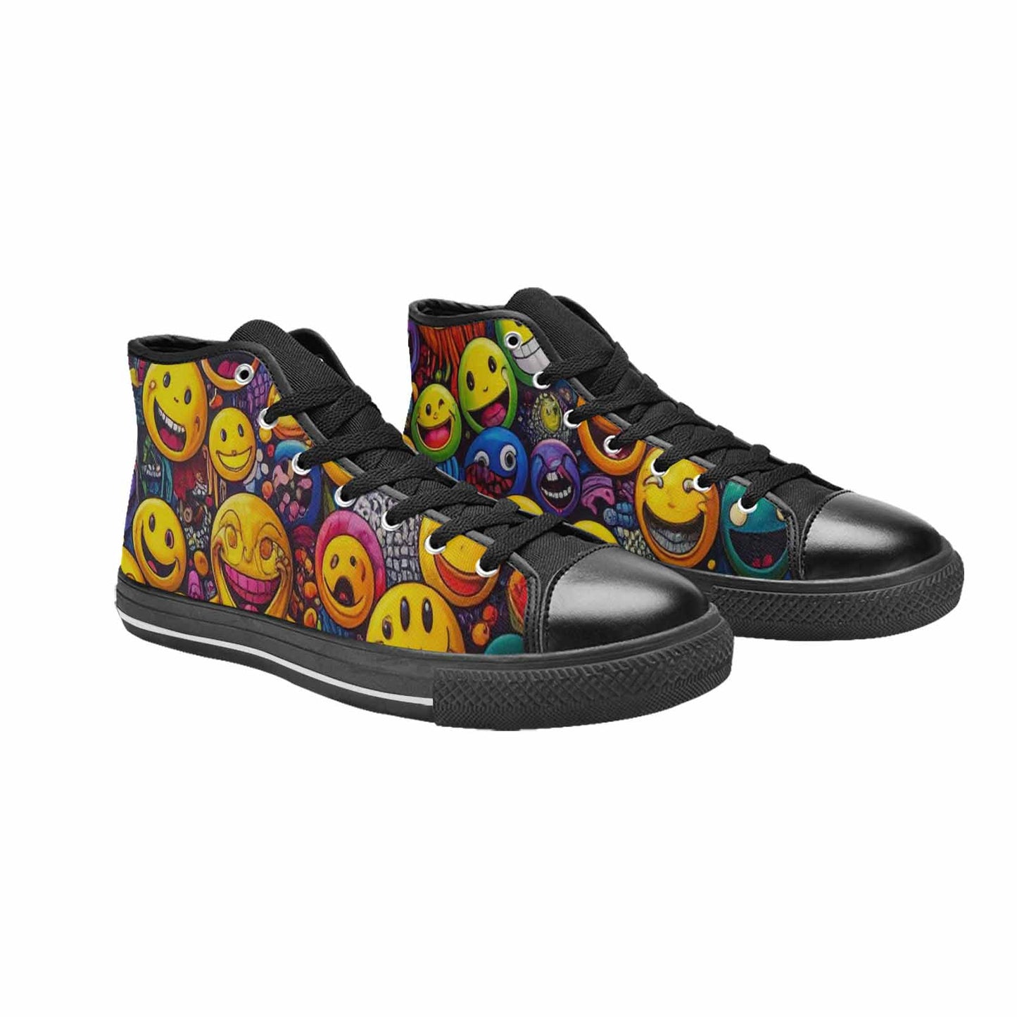 WOMEN'S Yellow Smiley Face High Top Canvas Y2K Custom Shoes