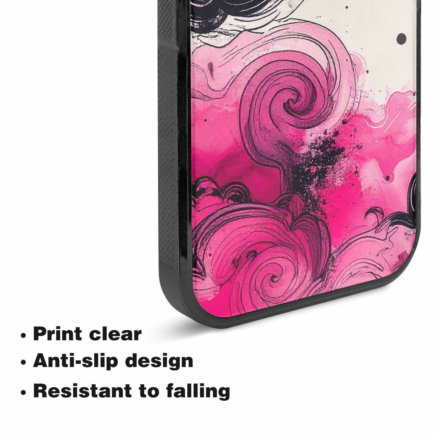 iPhone 15 Plus Case — Van Gogh Swirl Black Pink Ink, Custom Made Phone Cover