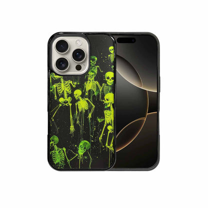 iPhone 16 Pro Case — Skeletons Neon Green Glow Skeletons Pattern, Custom Print Case Cover